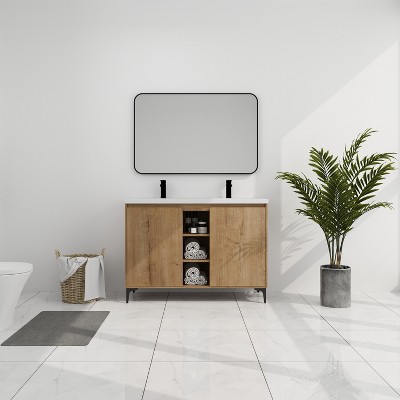 Vynxaria 40" Freestanding Bathroom Vanity With Double Sink, Soft Closing Door Hinge
