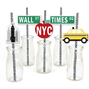 Big Dot of Happiness NYC Cityscape - Paper Straw Decor - New York City Party Striped Decorative Straws - Set of 24 - 1 of 4