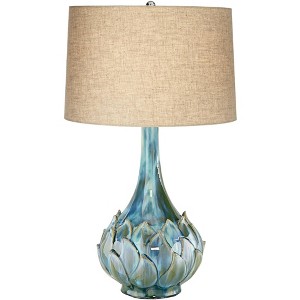 Possini Euro Design Kenya Modern Table Lamp 29 1/2" Tall Blue Green Glaze Ceramic Beige Linen Shade for Bedroom Living Room House Home Bedside Office - 1 of 4