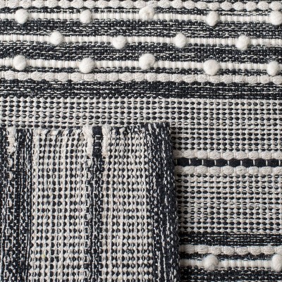 Black and Ivory Striped Kilim Handwoven Wool Area Rug