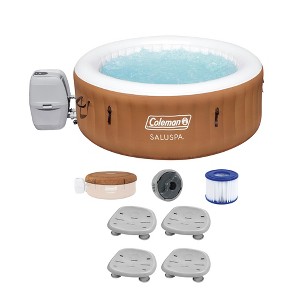 Coleman SaluSpa Ponderosa AirJet Inflatable Round Hot Tub + Bestway SaluSpa Underwater Non Slip Pool and Spa Seat with Adjustable Legs, Gray - 1 of 4