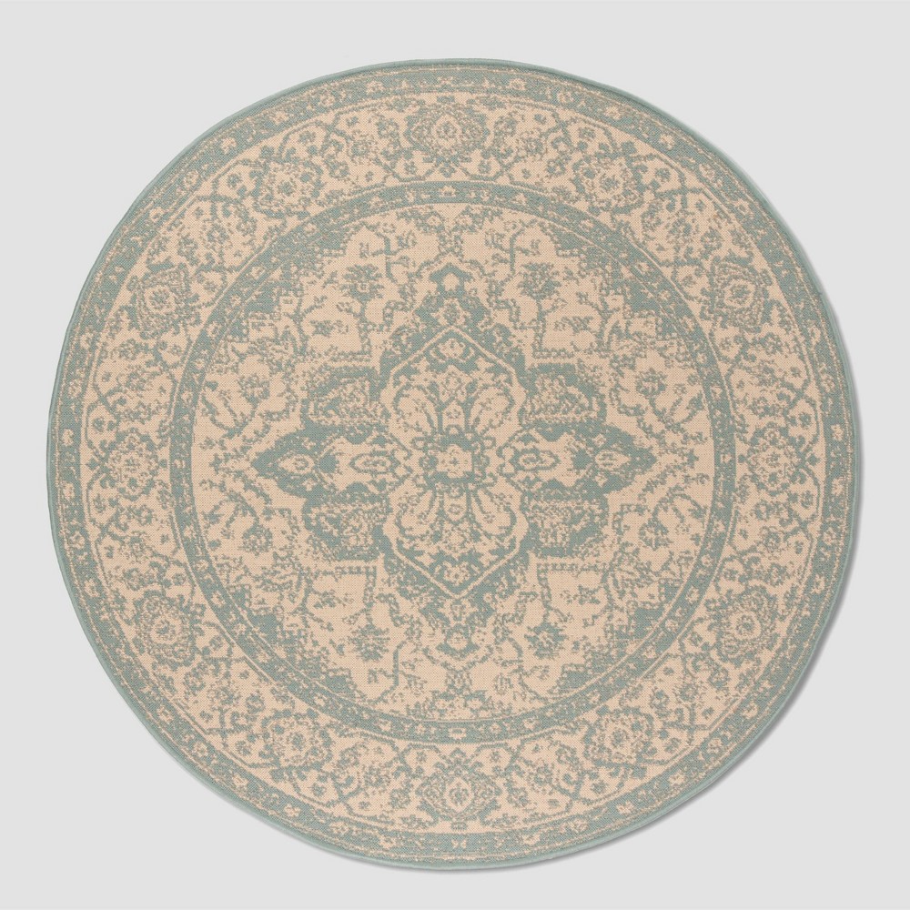 6'7in Round Kiley Outdoor Rug Cream/Aqua - Safavieh