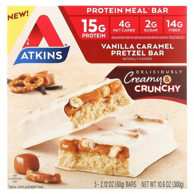 Atkins, Protein Meal Bar, Vanilla Caramel Pretzel, 5 Bars, 2.12 oz