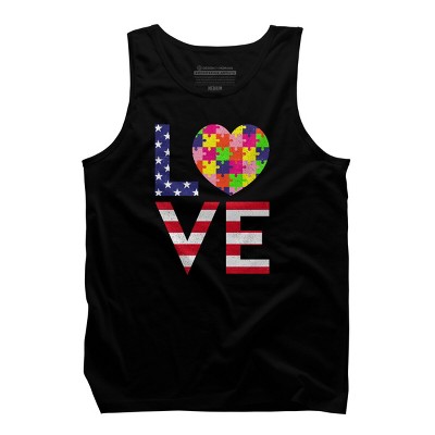 Men's Design By Humans July 4th Love Flag With Puzzle Heart By Ujangkasep Tank Top