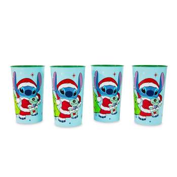 Silver Buffalo Disney Lilo & Stitch Santa Stitch 4-Piece Plastic Cup Set | Each Holds 22 Ounces