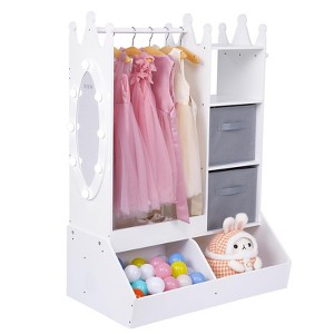 Girls Dress Up Storage with Light & Mirror - Kids Armoire with Clothing Rack, Storage Shelves & Bins, Wardrobe Organizer - 1 of 4