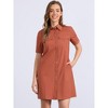 Allegra K Women's Collared Side Pockets Button Up Cotton Belted Shirt Dress - 2 of 4