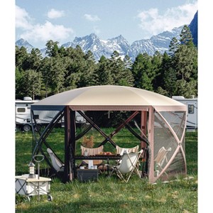 12x12 ft Pop Up Canopy Tent,Instant Outdoor Shade Shelter for Camping, Lawn, 6-Sided Screened Gazebo with Mesh Windows & Carry Bag - 1 of 4