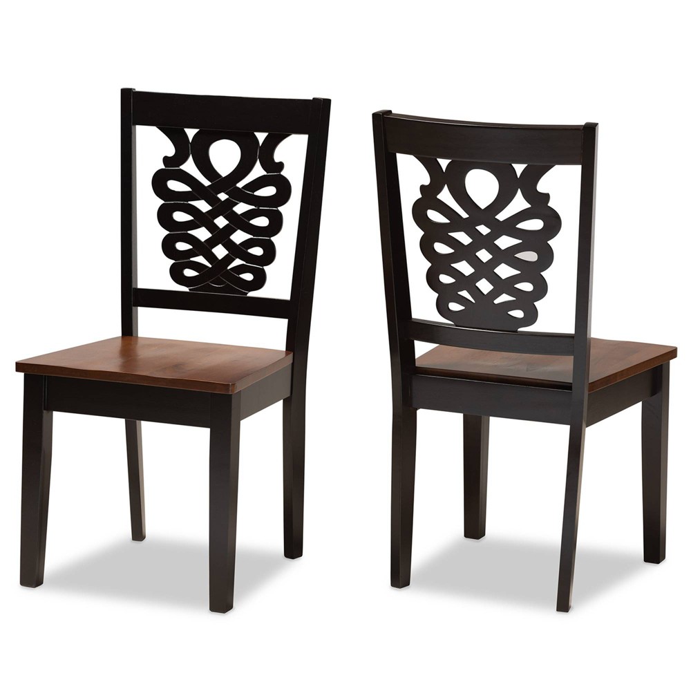 Photos - Dining Table 2pc Wood Gervais Two-Tone Dining Chair Set Dark Brown - Baxton Studio