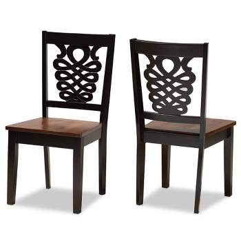 2pc Wood Gervais Two-Tone Dining Chair Set Dark Brown - Baxton Studio