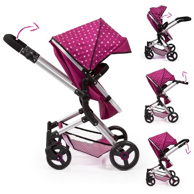 Dark Pink Adjustable Handle Modern Doll Pram