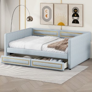 Twin/Full Size Upholstery Daybed with Two Storage Drawers, Blue-ModernLuxe - 1 of 4