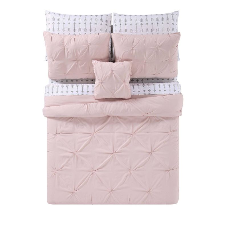 Truly Soft Twin Extra Long Arrow Pleated Bed in a Bag Set Blush, 5 of 6