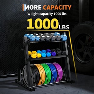 Barbell Rack, 1000LBS Heavy-Duty 3-Tier Storage Rack – Adjustable Height for Dumbbells/Kettlebells/Weight Plates Easy Assembly Home Gym - 1 of 4
