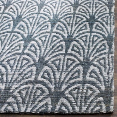 Slate and Ivory Geometric Flat Woven Wool Cotton Rug, 8' x 10'