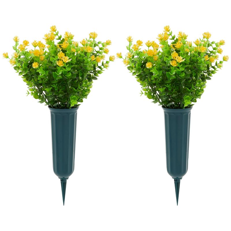 Bright Creations 6 Bundles Yellow Artificial Flowers with 2 Cone Vases, Faux Fake Plant for Cemetery, Outdoor Decor (8.6 x 13 In), 1 of 8