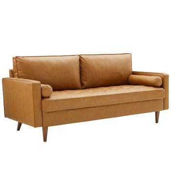 Valour Upholstered Faux Leather Sofa Tan - Modway