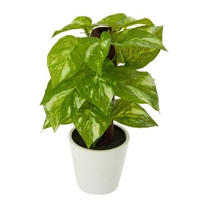 Nearly Natural 9-in Pothos Artificial Plant in White Planter (Real Touch) - 1 of 4