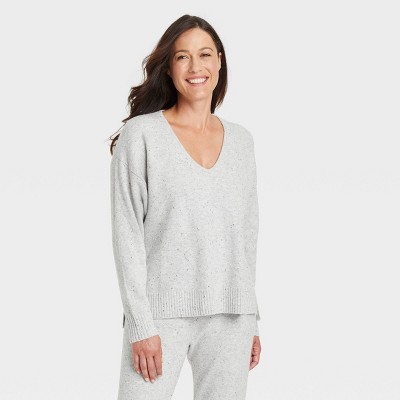 Women's V-Neck Lounge Pullover Sweater - Stars Above™ Light Gray XS