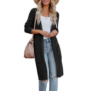 Women's Oversized Long Cardigan Sweaters Fall Outerwear Cable Knit Open Front Longline At Knee Cardigan Sweaters with Pockets - 1 of 4