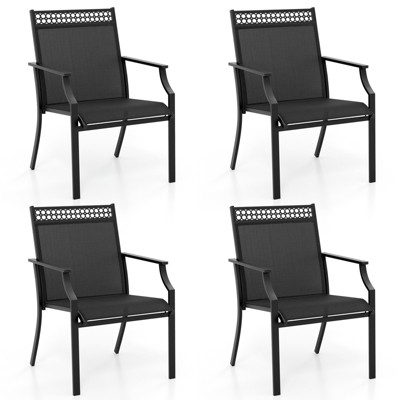 Tangkula 4 PCS Patio Chairs All Weather Outdoor Chairs with High Back Armrests Quick-Drying Fabric & Heavy-Duty Metal Frame Black