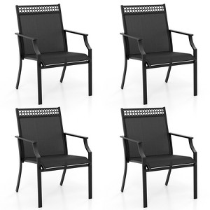Tangkula 4 PCS Patio Chairs All Weather Outdoor Chairs with High Back Armrests Quick-Drying Fabric & Heavy-Duty Metal Frame Black - 1 of 4