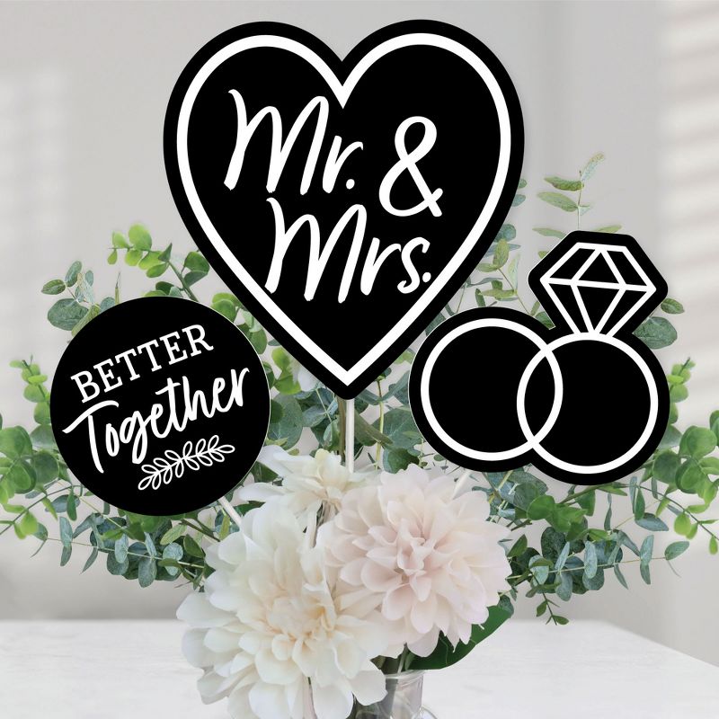 Big Dot of Happiness Mr. and Mrs. - Black and White Wedding or Bridal Shower Centerpiece Sticks - Table Toppers - Set of 15, 1 of 8