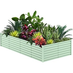 Galvanized Raised Garden Bed, Outdoor Large Planter Raised Beds Open Base with Safety Edge and Glove for Vegetables Flowers Ground Planter - 1 of 4