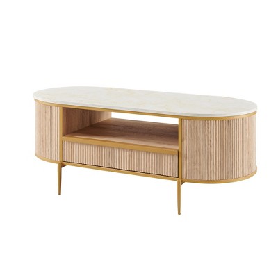 OKD 48" Modern Coffee Table with Sliding Drawer & Faux Marble Top