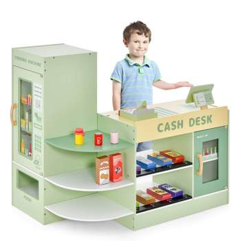 Costway Wooden Supermarket Play Toy Set Kids Grocery Store Playset with Checkout Counter