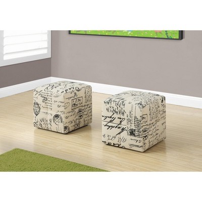 Transitional Tufted White Pouf Ottoman Set of 2
