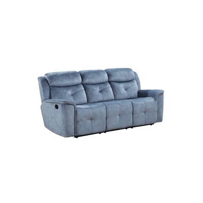 Fabric Upholstered Recliner Sofa with Tufted Details Blue - Benzara