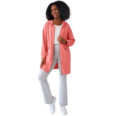 ellos Plus Size French Terry Zip-Front Hoodie With Zip Pockets
