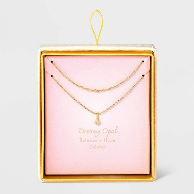 14K Gold Dipped Genuine Stone Pendant Necklace - A New Day™