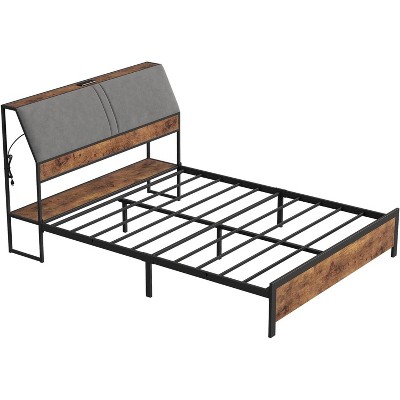homfan Storage Bed Frame Full/Queen Size with Upholstered Headboard, Bed Frame with Under-Bed Storage, Sturdy Metal Platform, No Box Spring Required