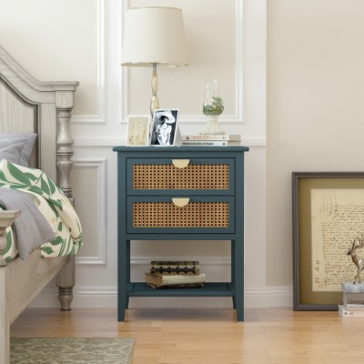 Archie Ash Wood Veneer 2 Drawer and Pine Legs Nightstand With Storage - The Pop Home