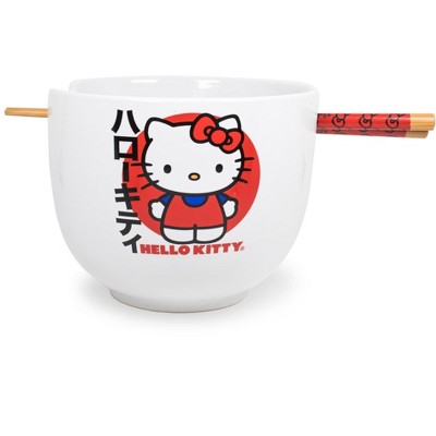 Silver Buffalo Hello Kitty Japanese Dinnerware Set | 20-Ounce Ramen Bowl, Chopsticks