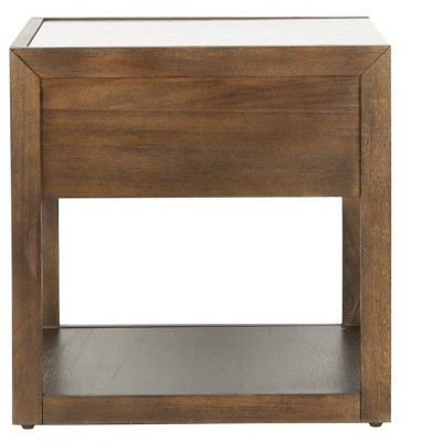 Transitional Dark Chocolate 1-Drawer Nightstand with White Marble Top