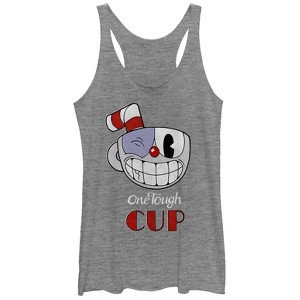 Women's Cuphead Tough Cup Grin Racerback Tank Top - 1 of 3