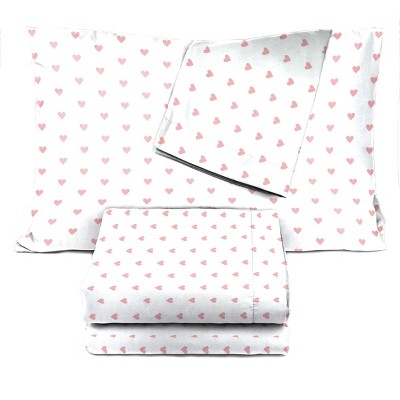Queen Pink Hearts Organic Cotton Percale Sheet Set