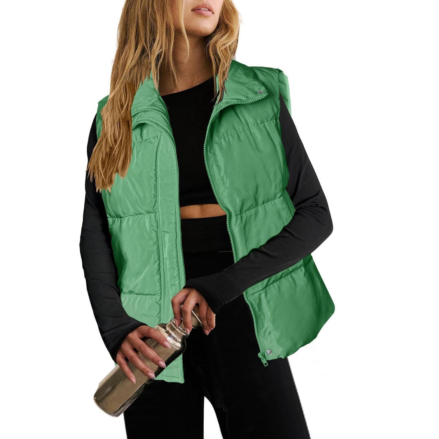 Женская куртка Zeagoo Women Puffer Vest Lightweight Stand Collar Sleeveless Warm Zip Up Padded Outerwear Jackets with Pockets Hot Pink, цвет: Зелёный — фото 1