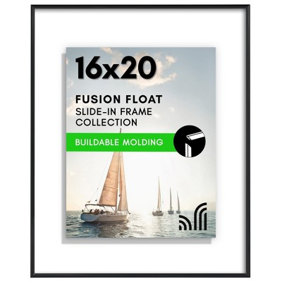 Americanflat 16x20 Floating Picture Frame with Shatter-Resistant Glass - Fits 11x14 Photos or Smaller- Slide-In Photo Frame - Black