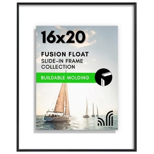 Americanflat 16x20 Floating Picture Frame with Shatter-Resistant Glass - Fits 11x14 Photos or Smaller- Slide-In Photo Frame - Black - 1 of 4