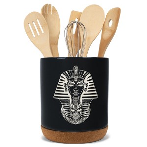 Elanze Designs Kitchen Utensil Holder With Non Slip Cork Base Large 8 Inch Ceramic Storage Crock Regal Egyptian Icon Countertop Organizer Pharoah - 1 of 4