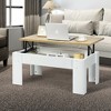 Costway Lift Top Coffee Table Pop-UP Cocktail Table w/Hidden Compartment & Shelf White\ Brown - 2 of 4