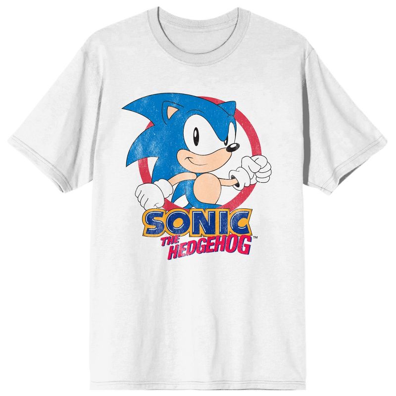 Sonic the Hedgehog Distressed Character In Red Circle Crew Neck Short Sleeve White Women's T-shirt, 1 of 4