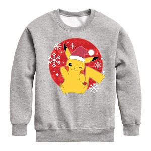 Boys' - Pokémon - Pikachu Santa Hat Graphic Long Sleeve Fleece Sweatshirt - 1 of 4