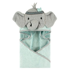 Little Treasure Baby Boy Cotton Animal Hooded Towel, Mint Elephant, One Size - 1 of 1