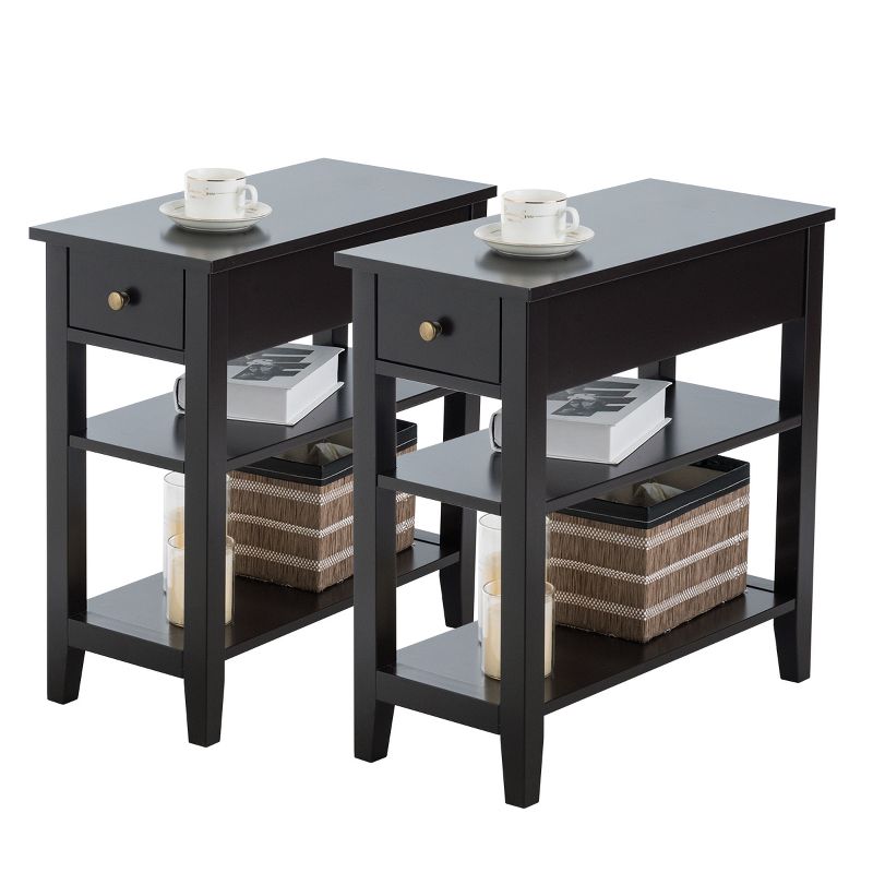 Costway 2 PCS 3Tier Nightstand Bedside Side End Table w/Double Shelves Black, 1 of 11