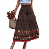 Women's Boho Floral Skirt Casual Drawstring Elastic High Waist Pleated Maxi Skirts Flowy A Line Beach Long Skirt - 4 of 4